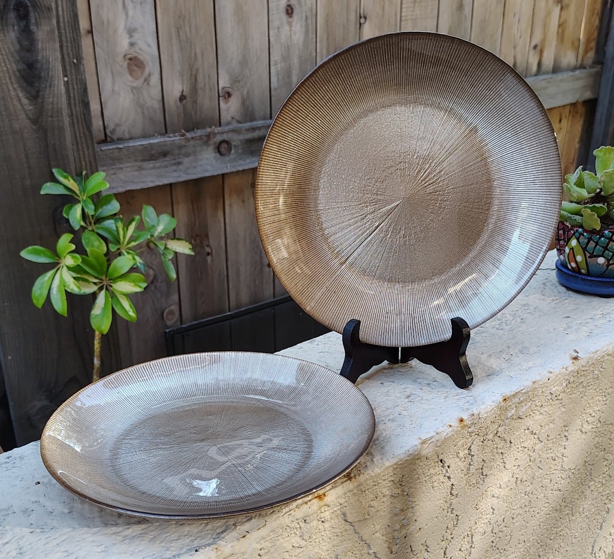 Mid-Century Style 'Solar' Bronze Luster Glass Plates